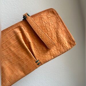 Orange Crocodile Clutch Embossed  Leather